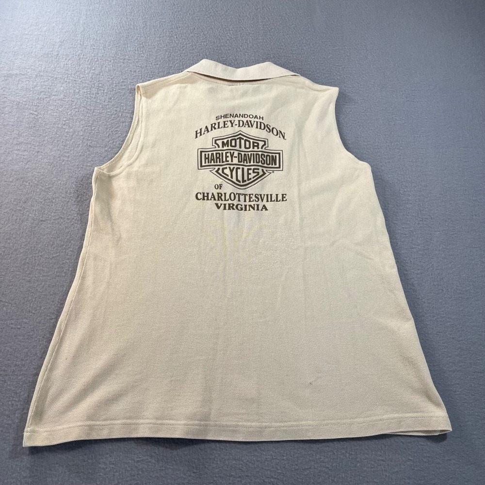 VTG Harley Davidson Sleeveless Polo Shirt Tan Shenandoah Virginia Women L Cotton - Picture 8 of 8